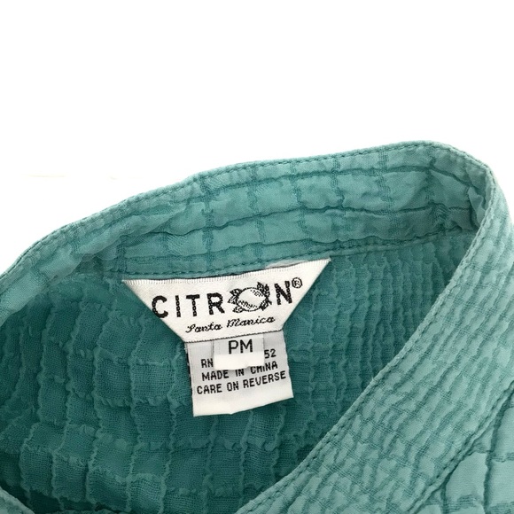 Citron Santa Monica Light Green Short Sleeve 100% Silk Lightweight Blouse PM - Picture 2 of 14